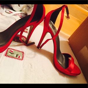 Red Satin stiletto heels